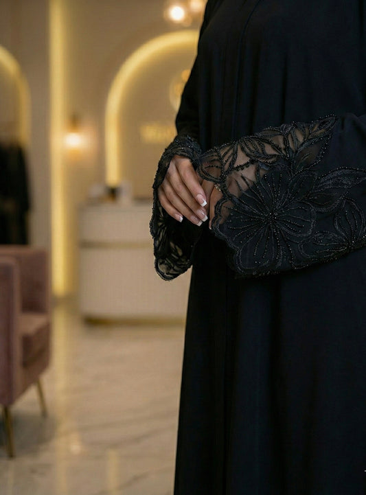 Midnight Bloom Lace Abaya