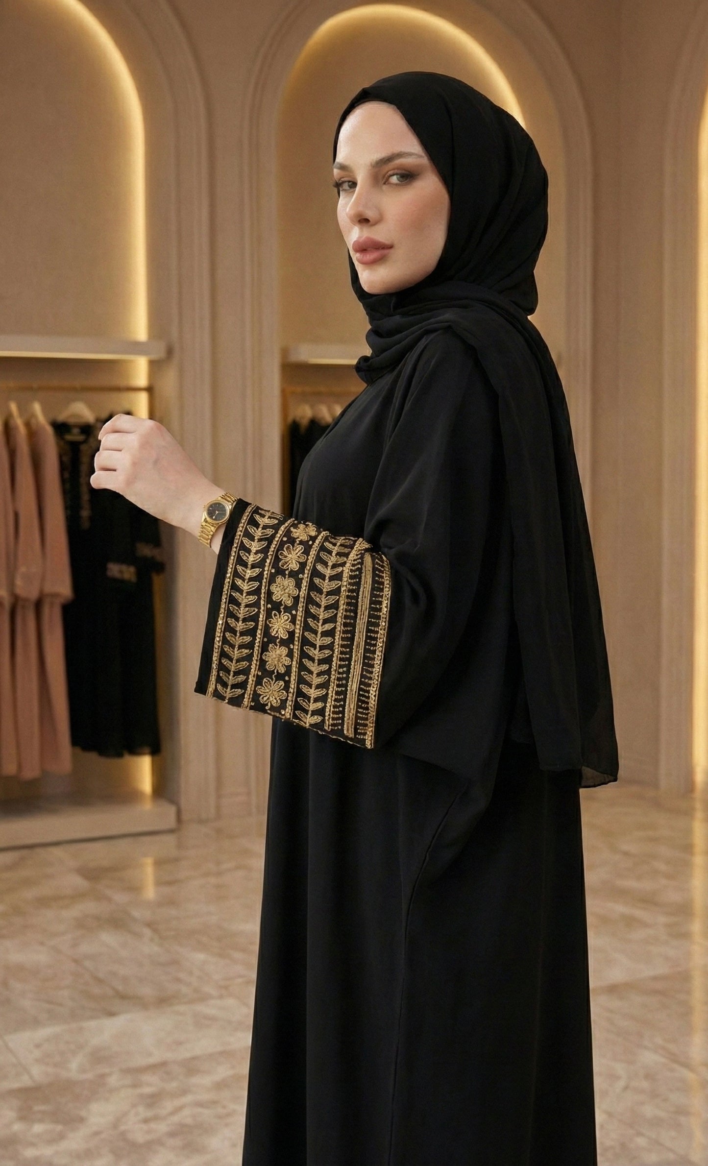 The Golden Noir Elegance Abaya