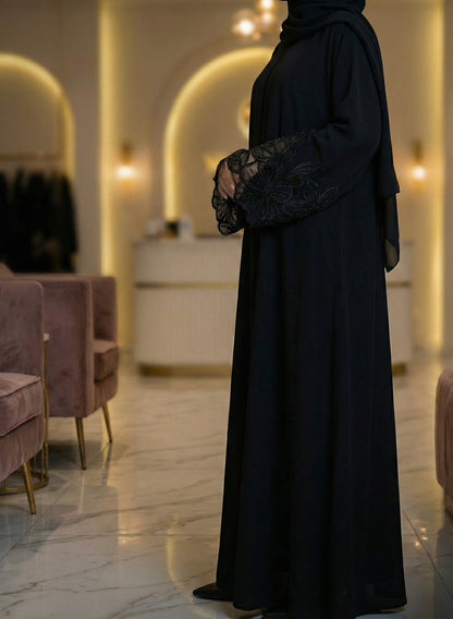 Midnight Bloom Lace Abaya