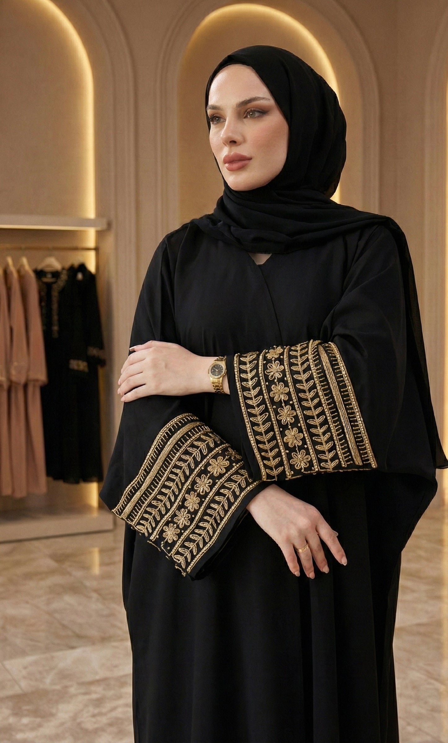 The Golden Noir Elegance Abaya